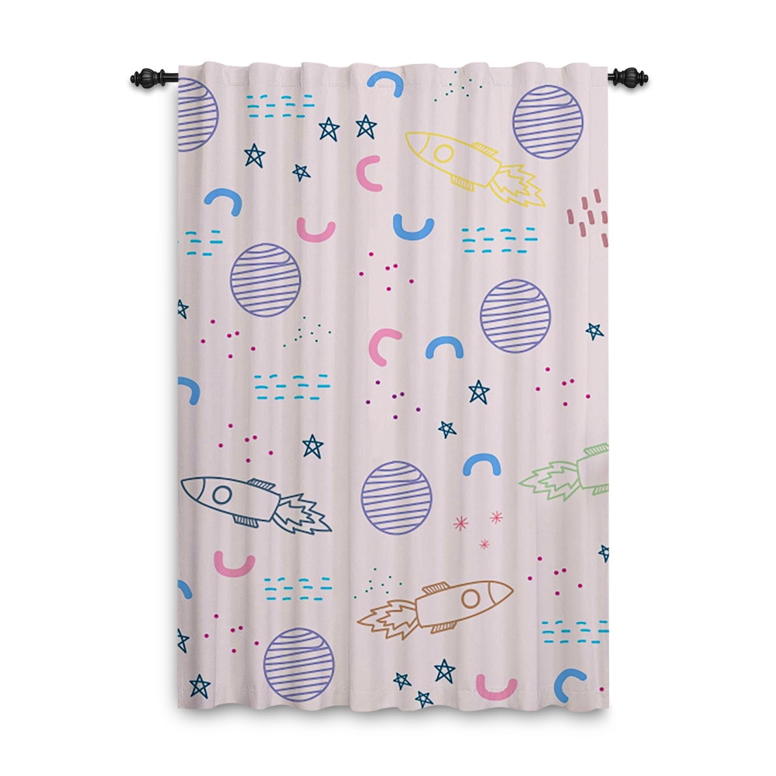 ggaimwf Cortinas espaciales para Dormitorio Infantil Rocket Planet Universe Star. Cortinas Plisadas en Color Rosa Decoración de Ventana para guardería Infantil 107x160cm 1 Panel