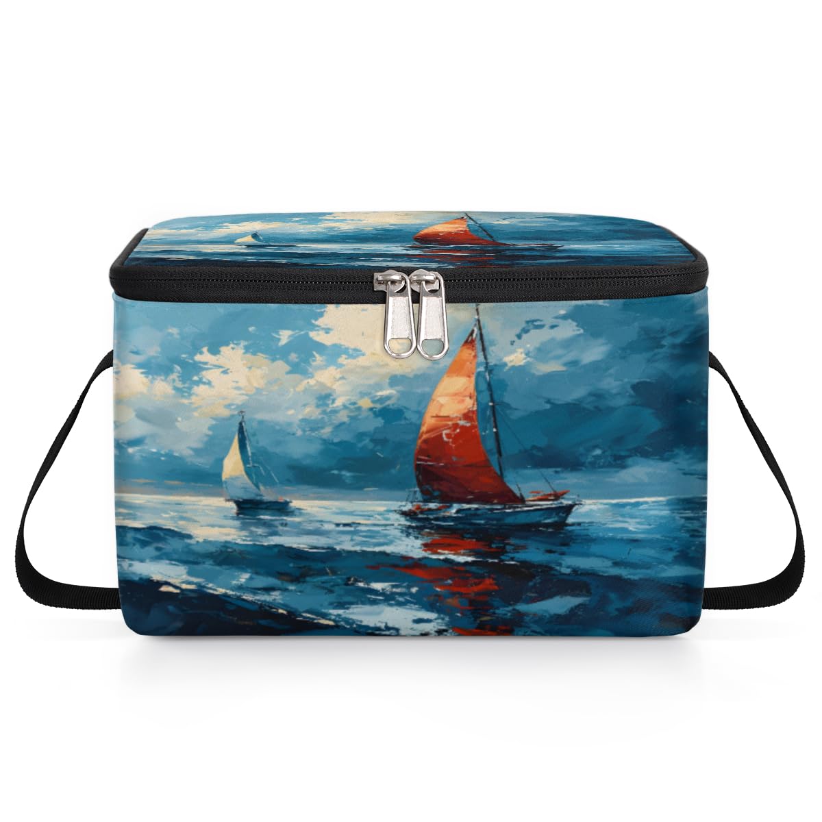 Clouds Sailboat Lunch Bags for Women Men 9 Cans, Hot & Cold Food Delivery Bag Insulated Grocery Bag Insulated Lunch Box Seascape Cooler Bag for Office Work Picnic Beach