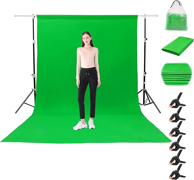 ROSNONG 1.8×2.8m Green Screen Photo Backdrop,Green Cloth background,Thicken Foldable Green Screen Cloth Photo Backdrop,for Photo Wall Photo Studio Photography Background with 6 Piece Clips + 1 Bag