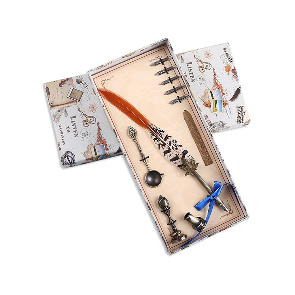 Set di penne stilografiche retrò europee per la festa degli insegnanti, regalo di compleanno, strumenti di scrittura + 5 pennini (A)