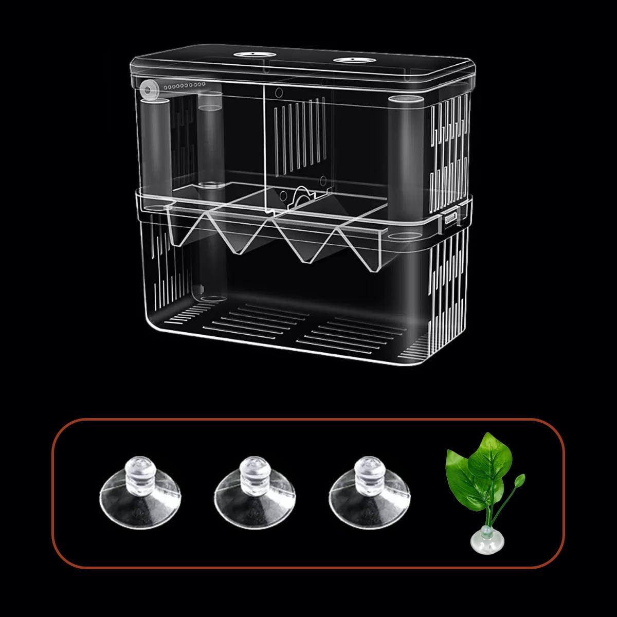 Large Fish Breeder Box for Aquarium, Fish Tank Acrylic Breeding Box, Aquarium Hatchery Incubator Breeder Box, Isolation Divider Hatching Box for Small Clownfish Shrimp Guppy, Can Connected to Air Pump