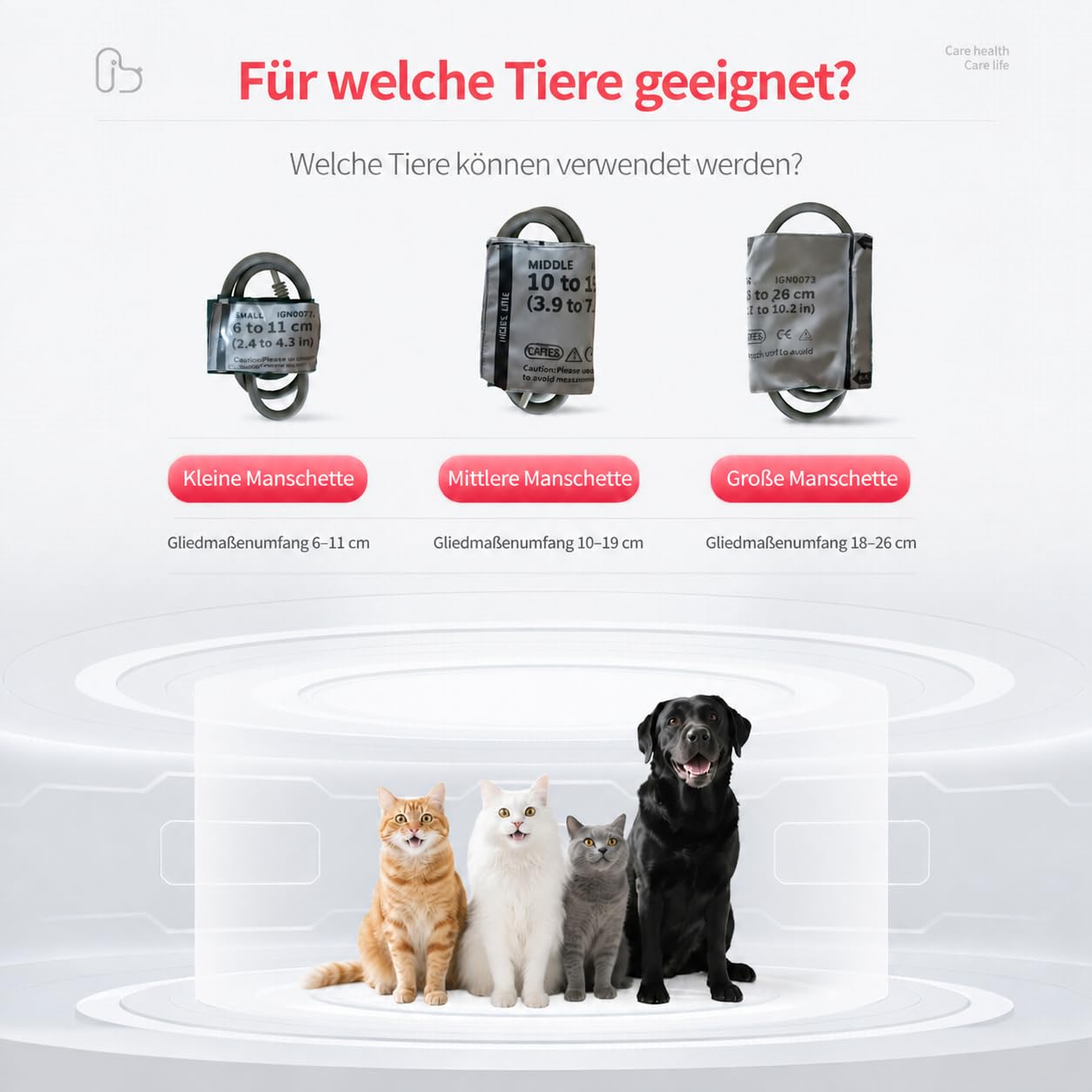 Tierarztpflegeprodukt, digitales Ersatz Blutdruckmessgerät für Tiere, Nylon, wiederverwendbar, 3 Modi, für Hunde/Katzen/Haustiere 6–26 cm Armedigitales Blutdruckmessgerät Tiere
