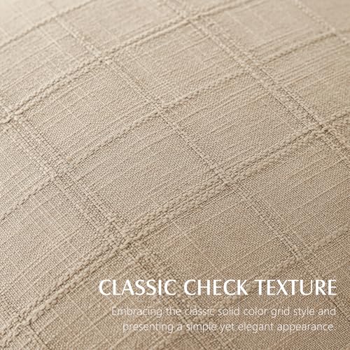 Image of Foindtower Set of 1 Decorative Linen Check Throw Pillow Cover Neutral Farmhouse Vintage Cushion Cover Modern Coastal Boho Home Decor for Sofa Chair Couch Bedroom Living Room,24x24 Inch,Camel