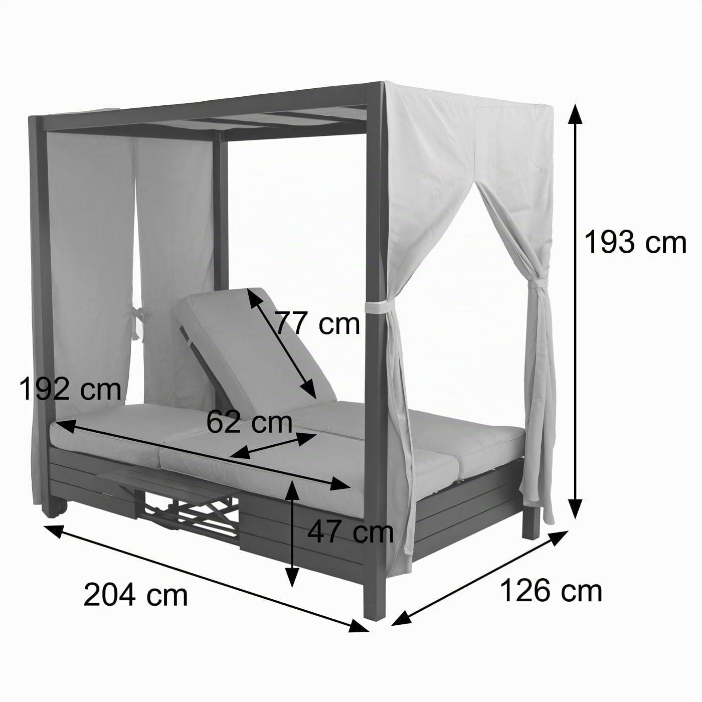 Mendler Aluminium Lounge-Gartenliege HWC-O18 schwarz, Kissen Creme | XL, Sonnenliege, Bali-Liege, Daybed, 10cm-Polster, 193x126x204cm