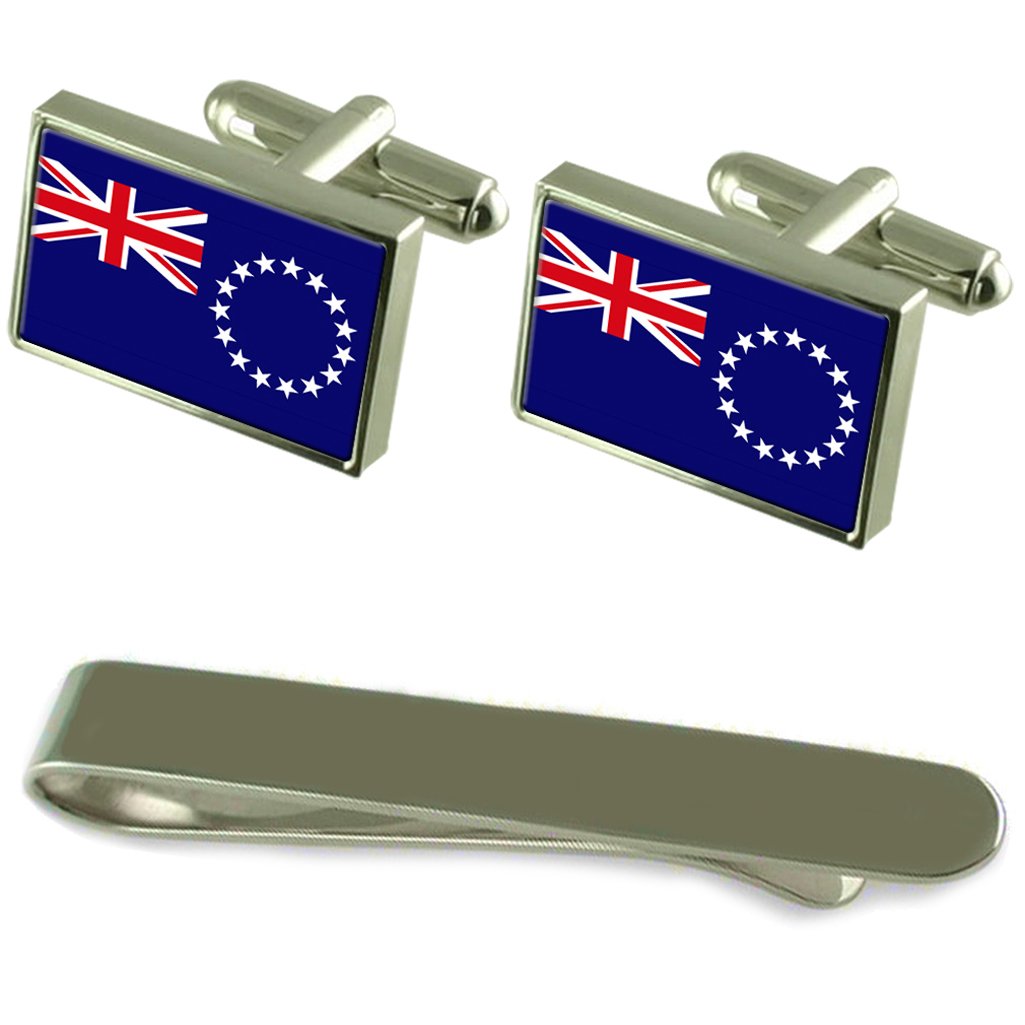 Cook Inseln Flagge Silber Manschettenknöpfe Krawatten Geschenkset mit Gravur