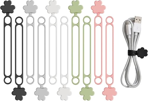 Vista 10 de 10 piezas Organizador de cables de datos, 2026 Actualización de bridas de cable de silicona reutilizables Organizadores de gestión de cables