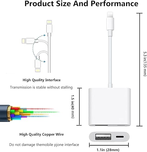 Miniatura 6 de Certificado MFi de Apple Adaptador de cámara Lightning a USB con puerto de carga para iPhone, cable OTG USB 3.0 hembra para iPad para conectar