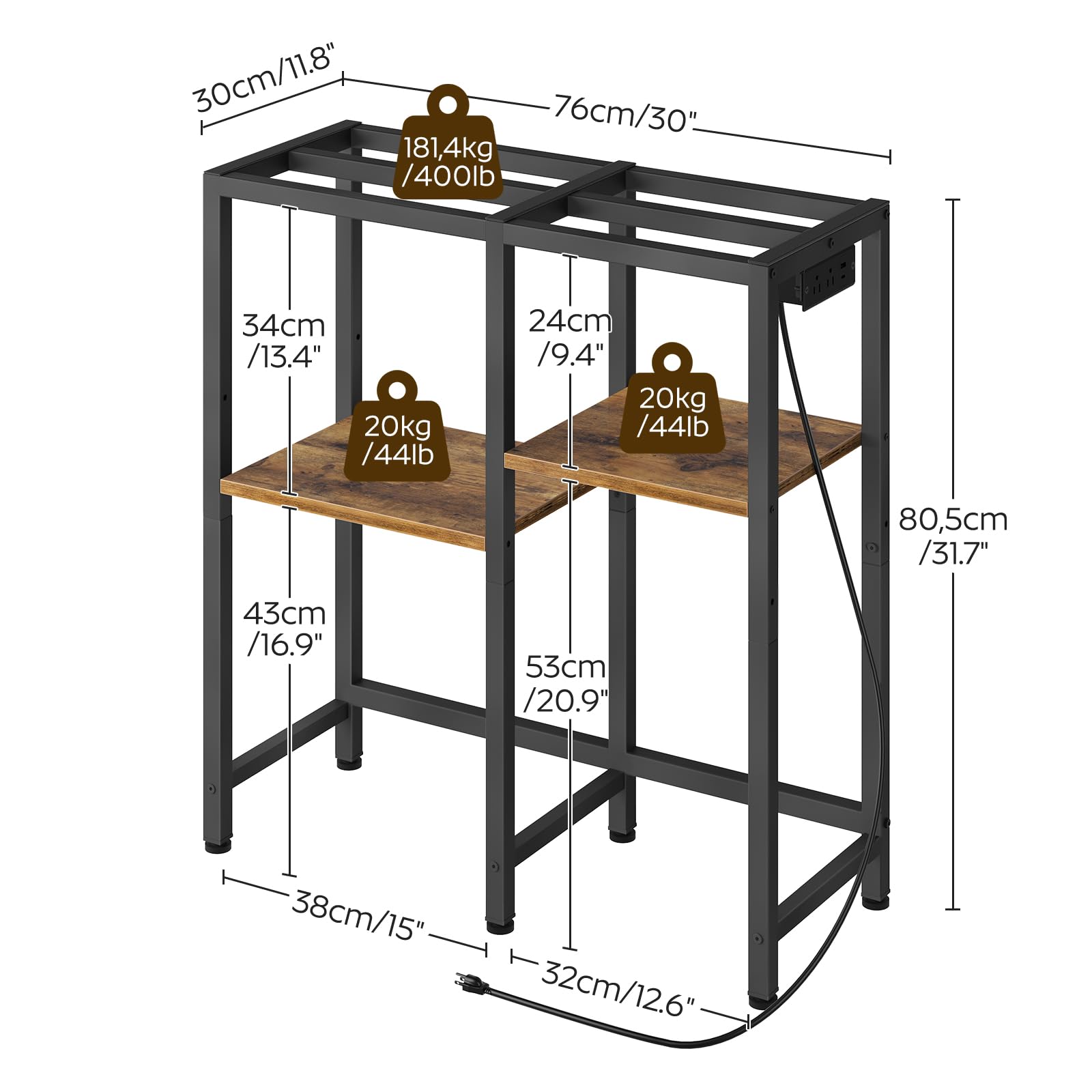 YATINEY FT01UBR Support d'aquarium avec prise de courant, support de rangement pour aquarium, support de terrarium robuste pour salon, bureau à domicile, noir et marron rustique