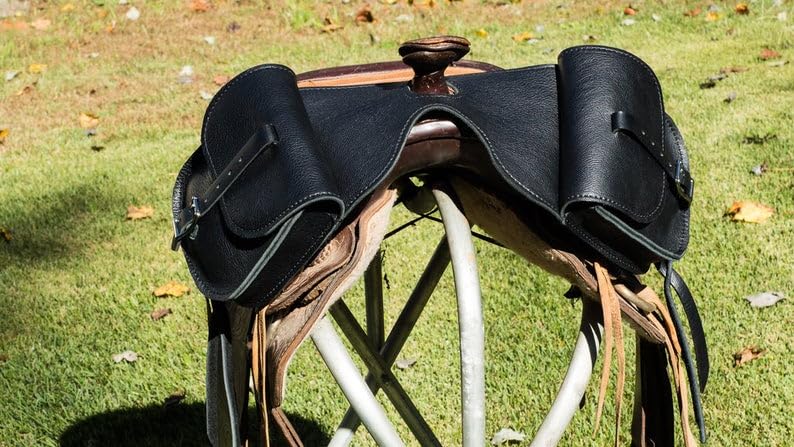 HUMAYL SADDLERY Horse Saddle Bag Cowhide Genuine Leather Western Equestrian Trail Simple Pack Equipment Horse Saddle Bags Size: 10” L x 10” W x 3 ½” D inches, BAG148