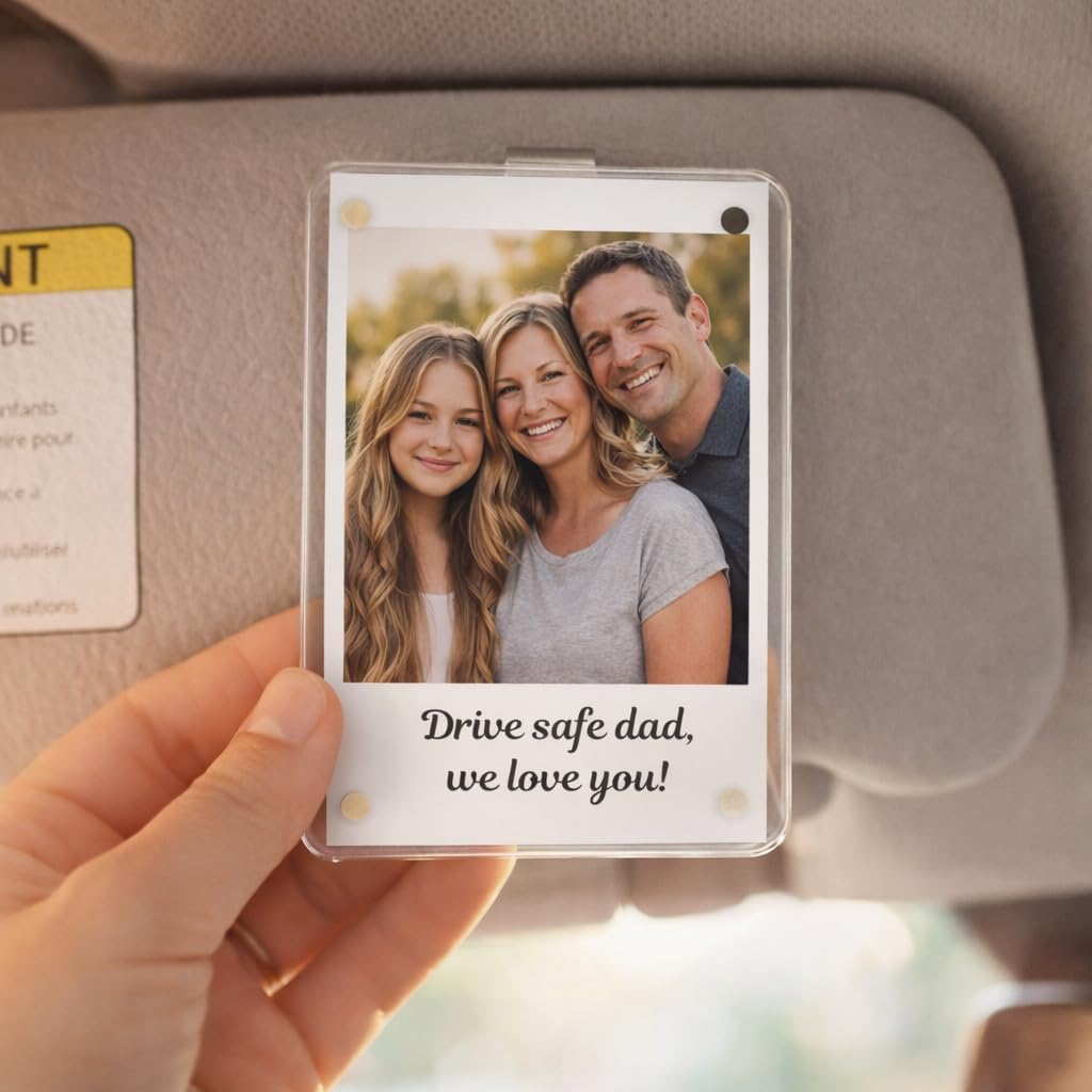 Personalized Photo Car Visor Clip for Dad – Drive Safe Dad Gift, Custom Photo & Text Message, for Dad, Dad Birthday Gift from Son Daughter, for Husband
