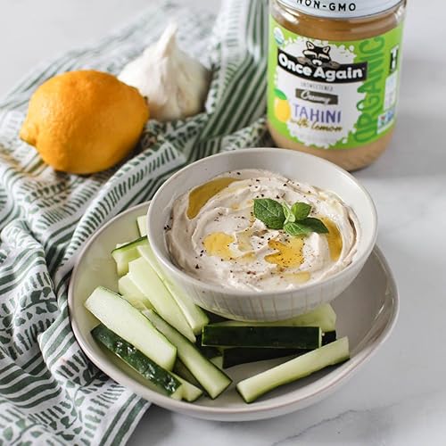 Miniatura 9 de Once Again Tahini de sésamo orgánico con limón, 16 onzas, sin sal, sin azúcar, orgánico USDA, sin gluten, vegano, kosher, sin maní, tarro de vidrio