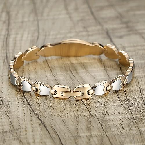 Miniatura 3 de LinnaLove Pulsera de identificación médica de doble corazón para mujeres 7 12 pulgadas de acero inoxidable de moda pulseras de alerta médica