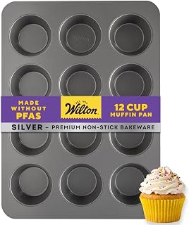 Wilton Silver Non-Stick Muffin Pan, Made Without PFAS, 12-Cup