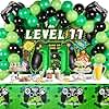 Vlipoeasn 90PCS Video Game Party Decorations for Boys Set - Green 11th Birthday Supplies - Video Game Backdrop, Balloons, Tablecloth, Gamer and 9 Foil Balloons