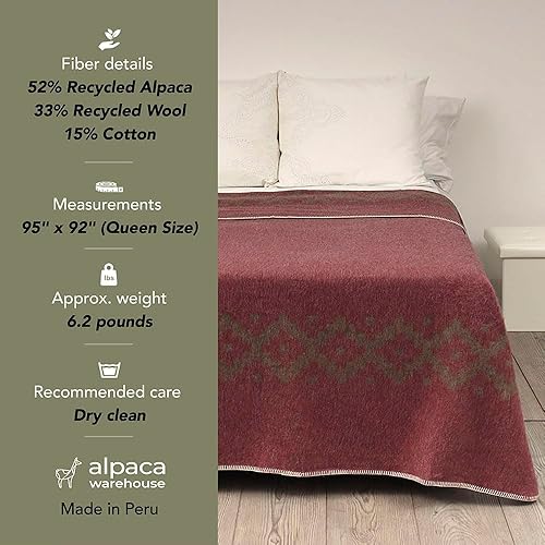 Miniatura 5 de Manta gruesa de lana de alpaca pesada para acampar al aire libre en interiores, diseño étnico suave de Perú (gris oscuro, gris suave, tamaño queen)