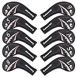 Craftsman Golf 10pcs Black Synthetic Leather Shark Golf Iron Head Covers Set Headcover with Number on both Sides For Callaway, Ping, Taylormade, Cobra