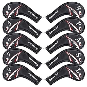 10pcs/Set Shark Golf Club Iron Head Covers Headcover with No. on Both Sides Suitable for Right and Left Handed Golfer Zipper Closure
