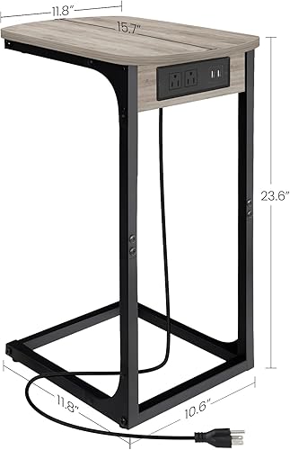 Miniatura 3 de Hzuaneri Mesa auxiliar en forma de L con estación de carga, mesa auxiliar de cama con puerto USB y tomacorriente, mesa de sofá, mesa de aperitivos C