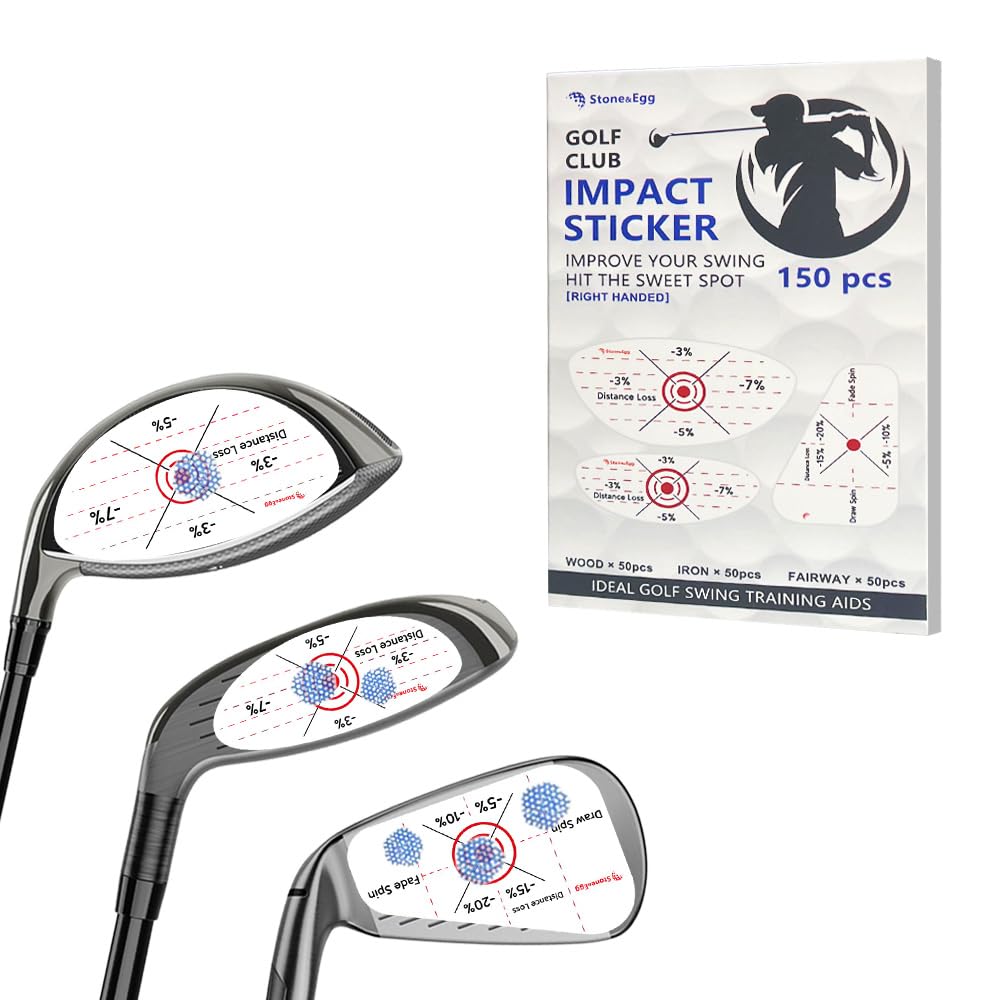 Golf Impact Tape, Self-Teaching Sweet Spot and Consistency Analysis, Golf Club Impact Stickers for Iron, Wood & Fairway Clubs, Non-Residue, Swing Training Aid Impact Labels, Right Handed, 150pcs
