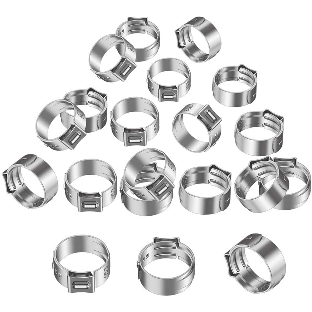 50pcs colliers de serrage à une oreille en continu 4,7-23,5 mm 304 colliers de serrage en acier inoxydable anneaux de serrage pour sceller les types de tuyaux, 15,0,17,5 mm