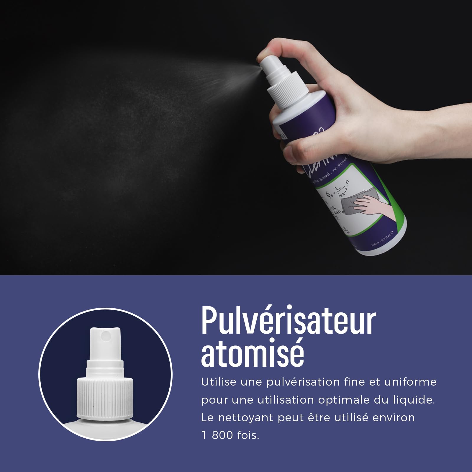 loukin Nettoyant Non Toxique pour Tableau Blanc, Spray Nettoyant Effaçable à Sec 250 ml avec Chiffons, Faible Odeur, Élimine les Marques Tenaces sur Tableaux Blancs et à Craie (Lot de 1)