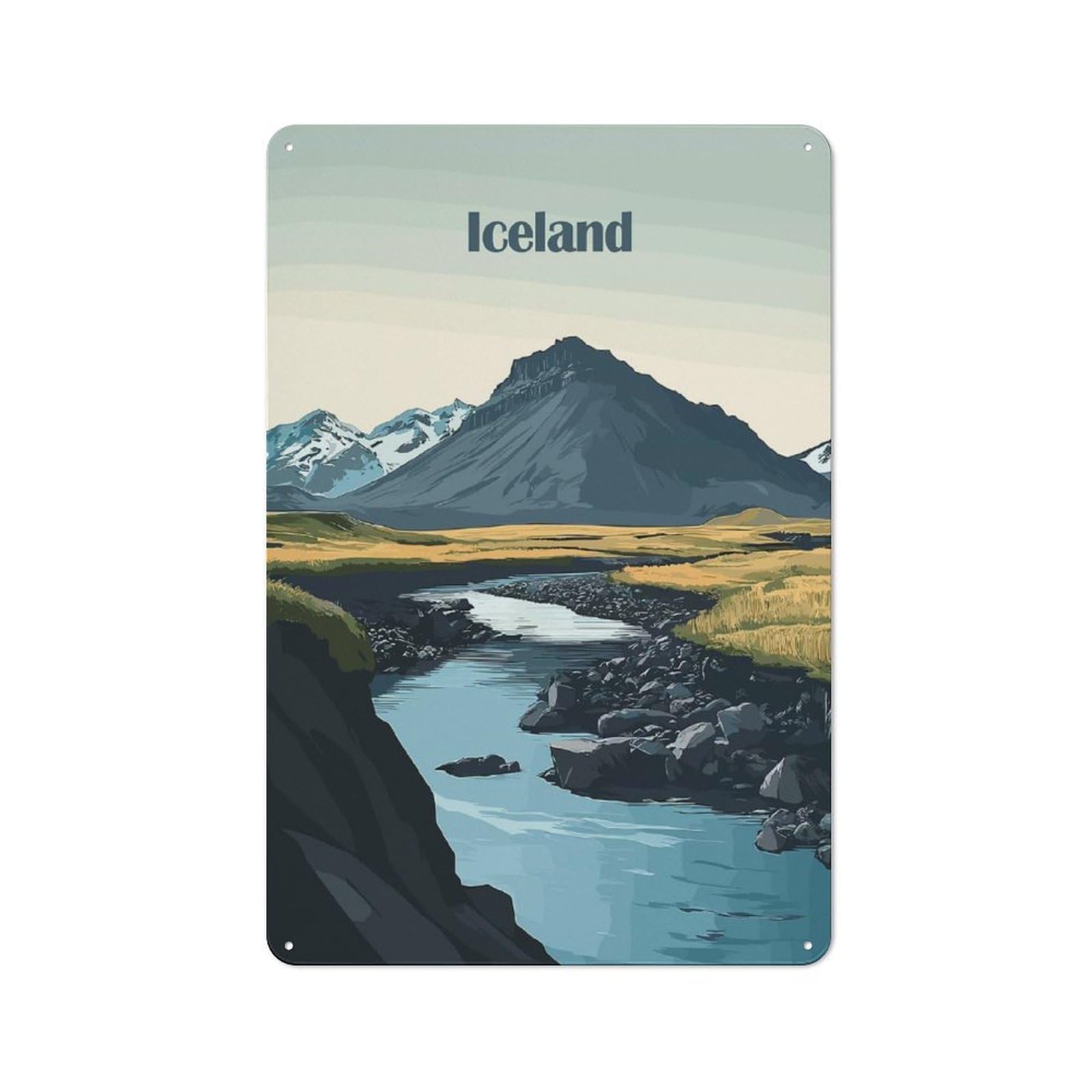 Creative Iceland Landscape Metal Desk Wall Sign 30x20cm, Study Room Decor for Home Office, Reading Corner Or Bedroom