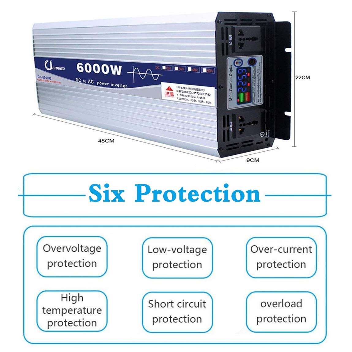 WGE Inversor De Onda Sinusoidal Pura DC 12V / 24V / 48V / 60V / 72V A AC 220-230V Inversor De Potencia De Alta Eficiencia 600W-6000W,6000w,24V