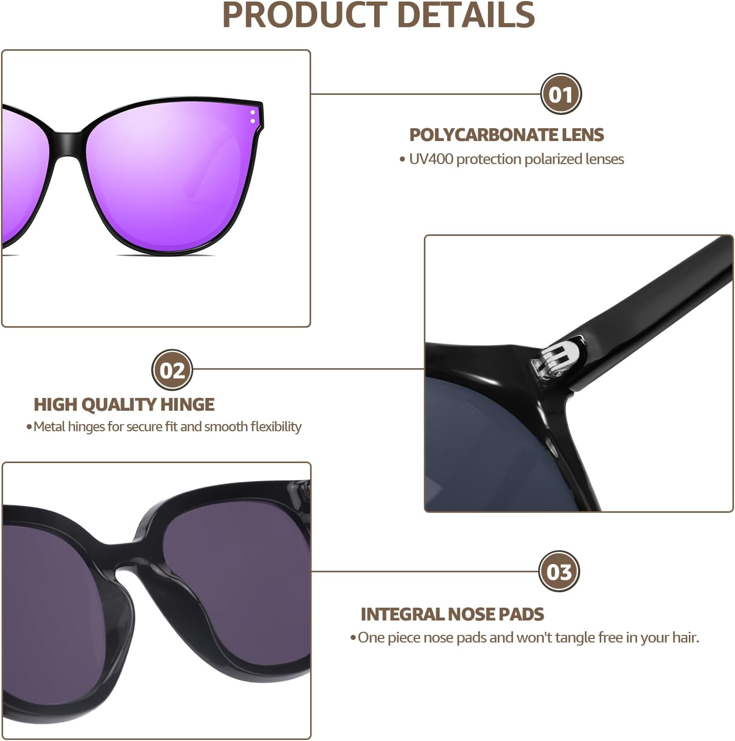 LVIOE Oversized Polarized Sunglasses for Women Trendy Large Cat Eye UV Protection Shade LS1627s C05 Black/Violet+black/Rose Gold image 2 of 5 B0D3KSML4H