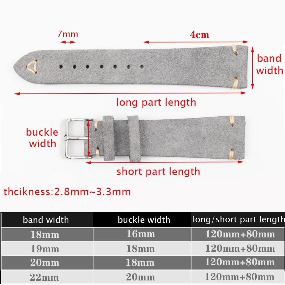 Bracelet De Montre en Cuir Suédé, 18/19/20/22mm, Accessoires Rétro