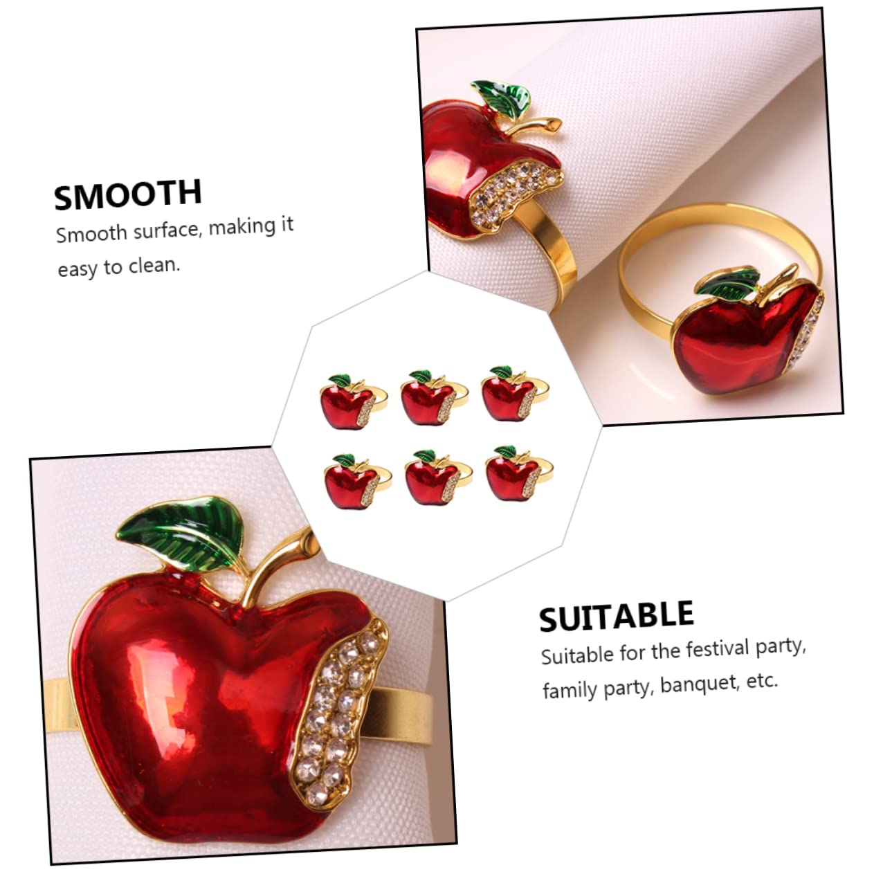 MAGICLULU 3 Ensembles Ronds De Serviette De Noël Panier Rond De Serviette De Fruits Support Doré Bonbons Dorés Ronds De Serviette De Table Pomme Pot Unique 6 pièces * 3