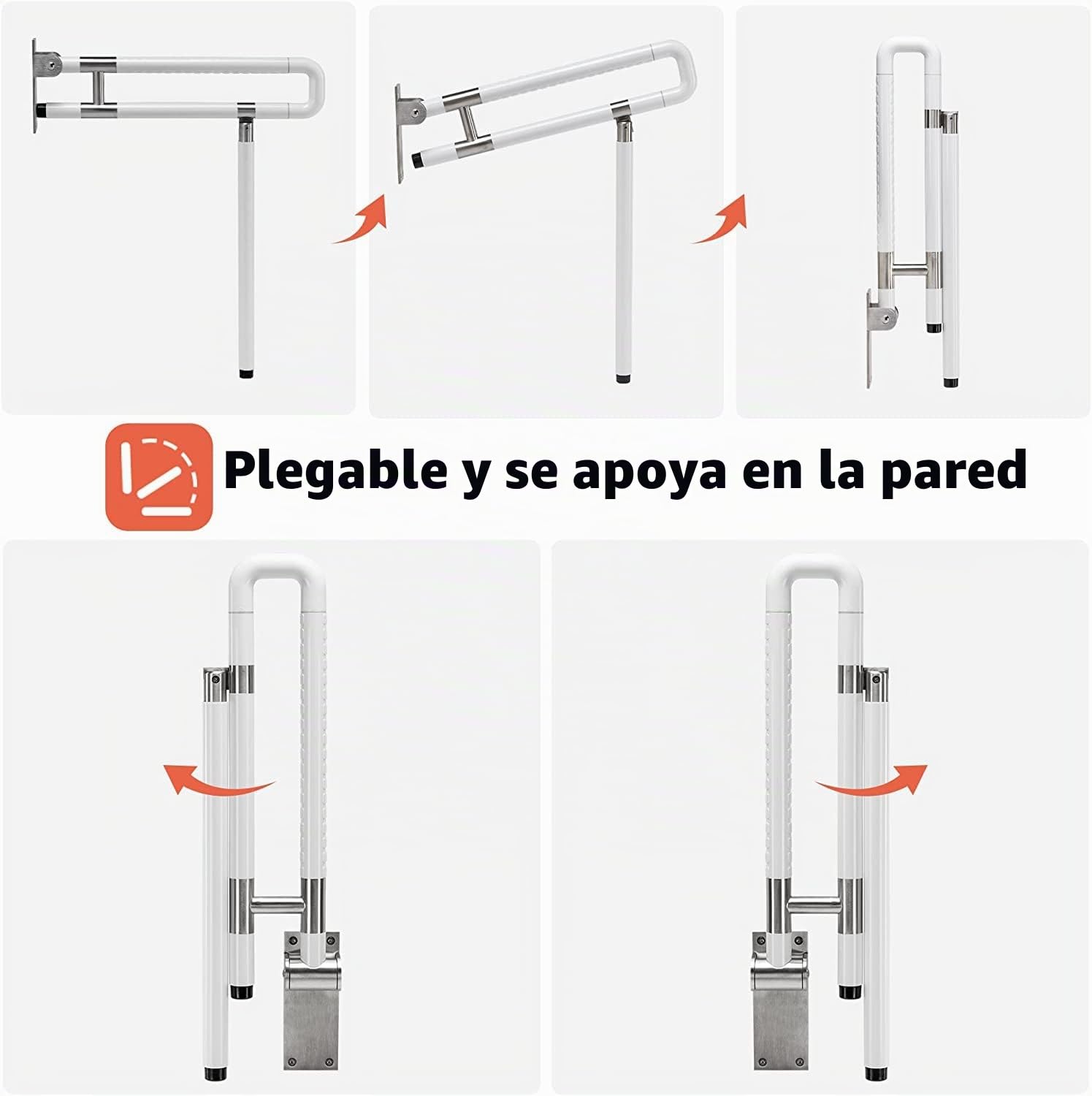 Barra de agarre plegable para inodoro, barandillas de seguridad para baño, soporte de inodoro montado en la pared, para ancianos, discapacitados, embarazadas, ayuda antideslizante para la ducha