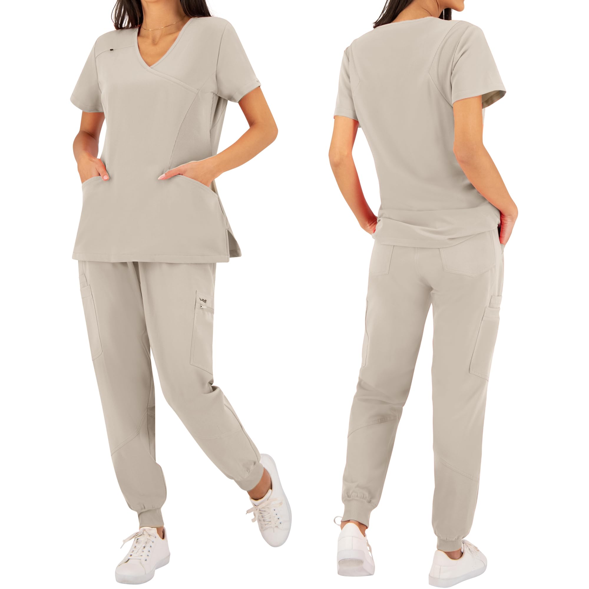 B-well Justina Blouse Medicale Femme Élastique 2 Poches Manches Courtes Col en V Anti-Rides avec Élasthanne