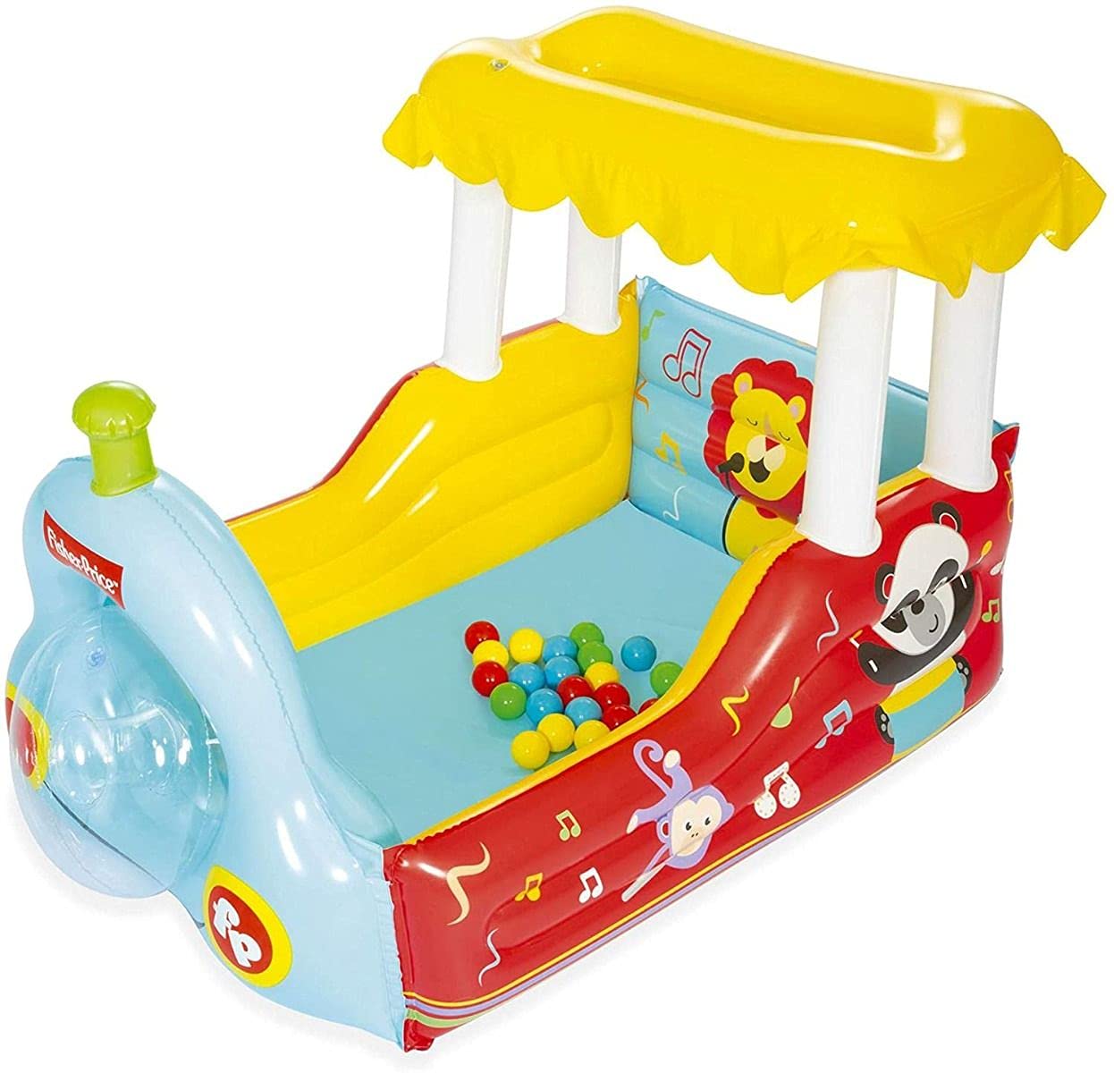 Bestway Fisher-Price aufblasbare Dampflok mit Bällebad inklusive 25 bunten Spielbällen, 132x94x89 cm, bunt 93537