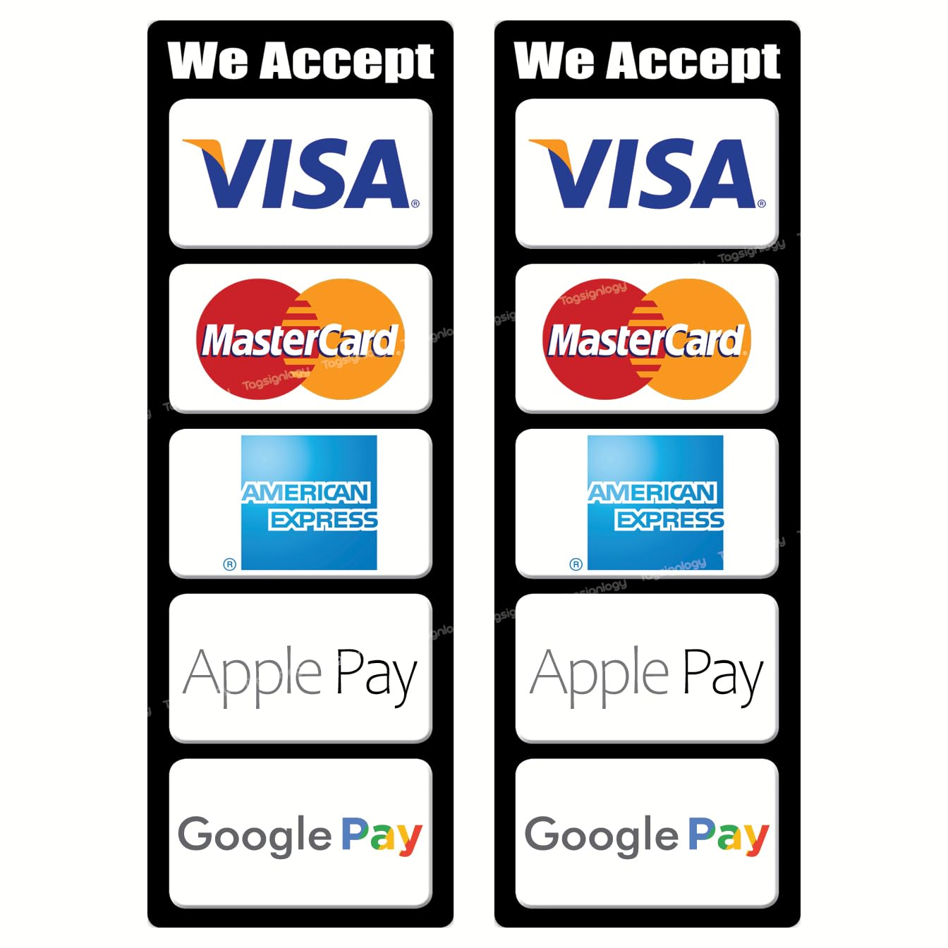 (2 pcs) We Accept Credit Card & Mobile Payment Service (8.00 x 2.70 inch) POS Cashier Signs Waterproof Stickers Compatible for Visa, MasterCard, AmEx, (Apple Pay & Google Pay Compatible)