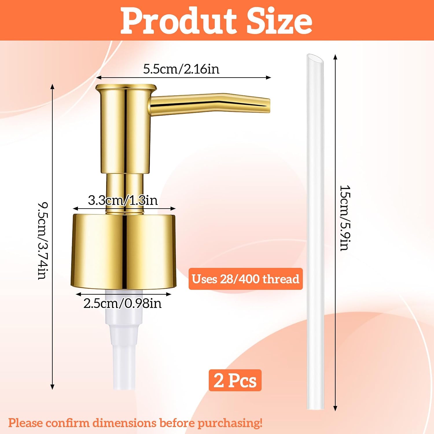2 Pack Soap Dispenser Pump Replacement Gold Plastic Hand Soap Pumps for Standard 28/400 Thread Size Jar Pumps Dispenser Lid for Lotion Dish Soaps Refill Dispensers Bathroom Kitchen