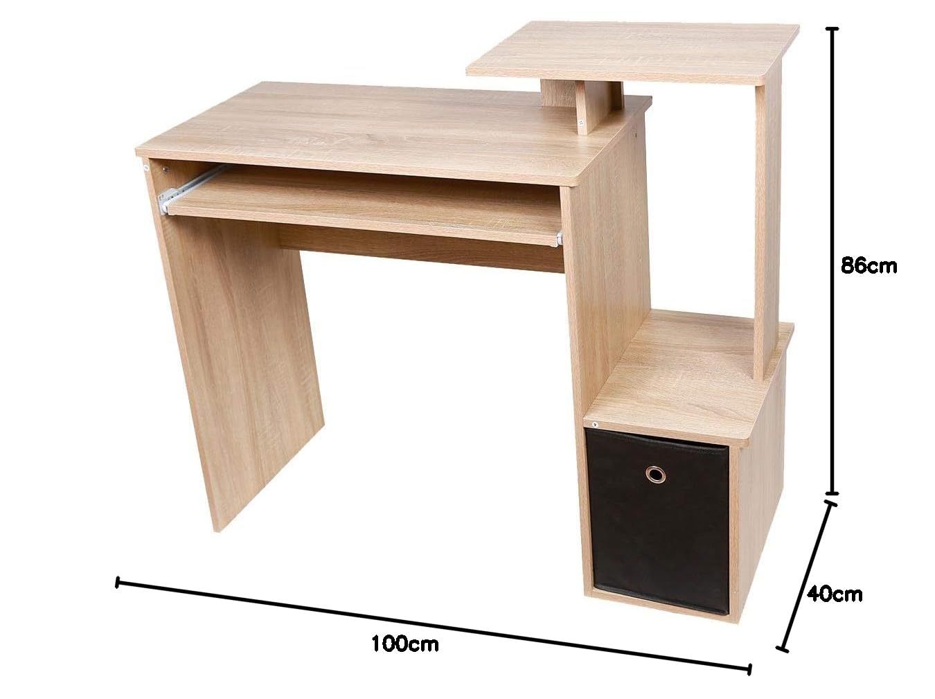 BAKAJI Scrivania con Cassetto in Tessuto Ripiano Superiore libreria e Portatastiera Estraibile Tavolo da Lavoro Porta PC Computer in Legno MDF Arredamento Casa Ufficio Cameretta (Quercia)