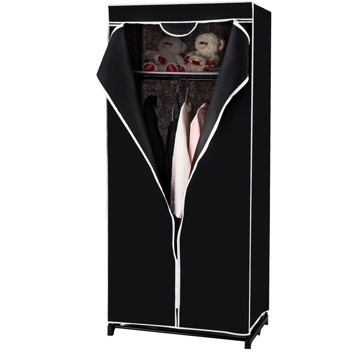 RELAX4LIFE Armoire de Rangement en Tissu Non-tissé avec Structure Métallique, Penderie de Vêtement Pliable avec Grand Espace de Stockage pour Chambre, Vestiaire,75 X 50 X 170 CM (Noir)
