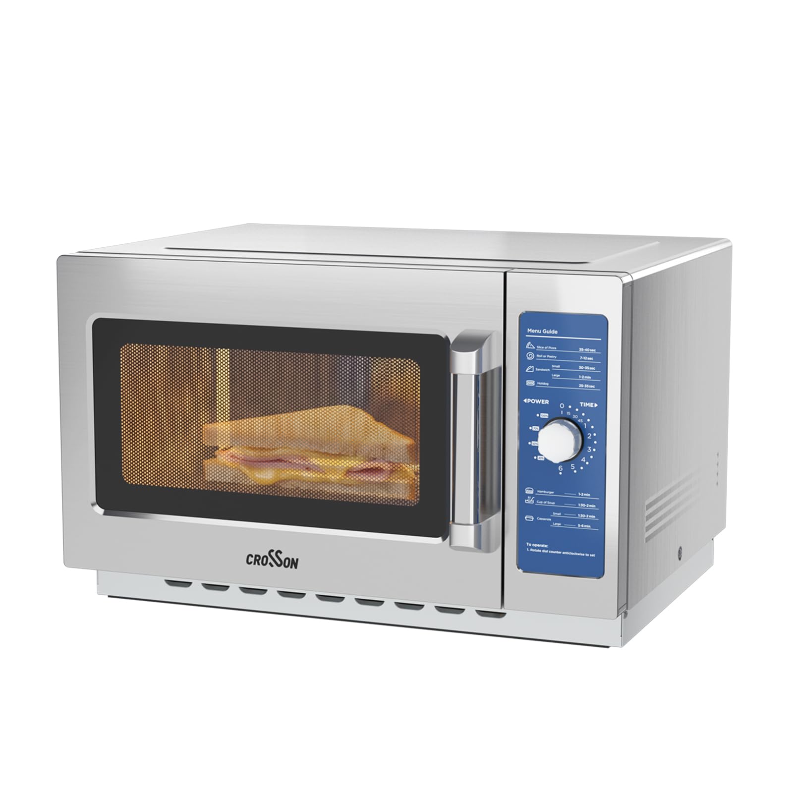 CROSSON ETL Listed Commercial Microwave Oven Countertop with Dial Controls,1.2Cu Ft,Stainless Steel,1000w with 5 Power Levels,Easy to Use and Clean for Restaurants|Office|Home Kitchen