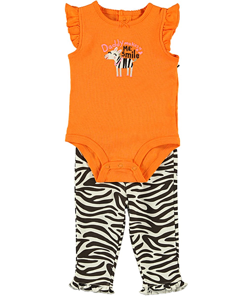 Carter's 2 teilige Kombination für Mädchen Body + Leggings / Hose Baby girl dress Sommer Outfit Set 2 teilig tlg (3 Monate, orange/braun)
