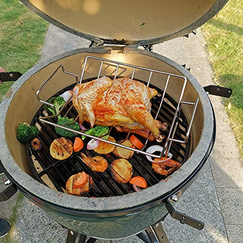 Turkey Roasting Rack for Big Green egg,Rib Rack Big Green Egg Accessories,Smoking and Grilling Roast Rack Dual-Purpose for Large and XLarge Big Green Egg,Kamado Joe,Big Joe grill,100% Stainless Steel