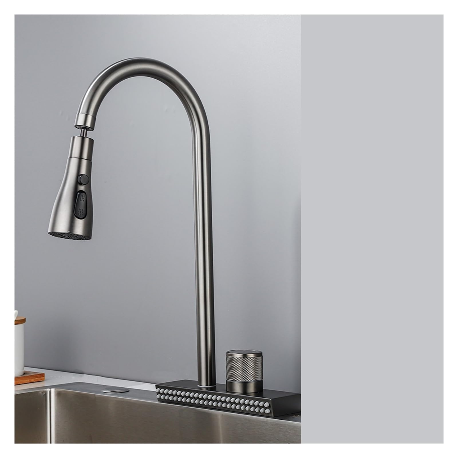 Robinet de cuisine cascade gris à double sortie d'eau et contrôle de température précis