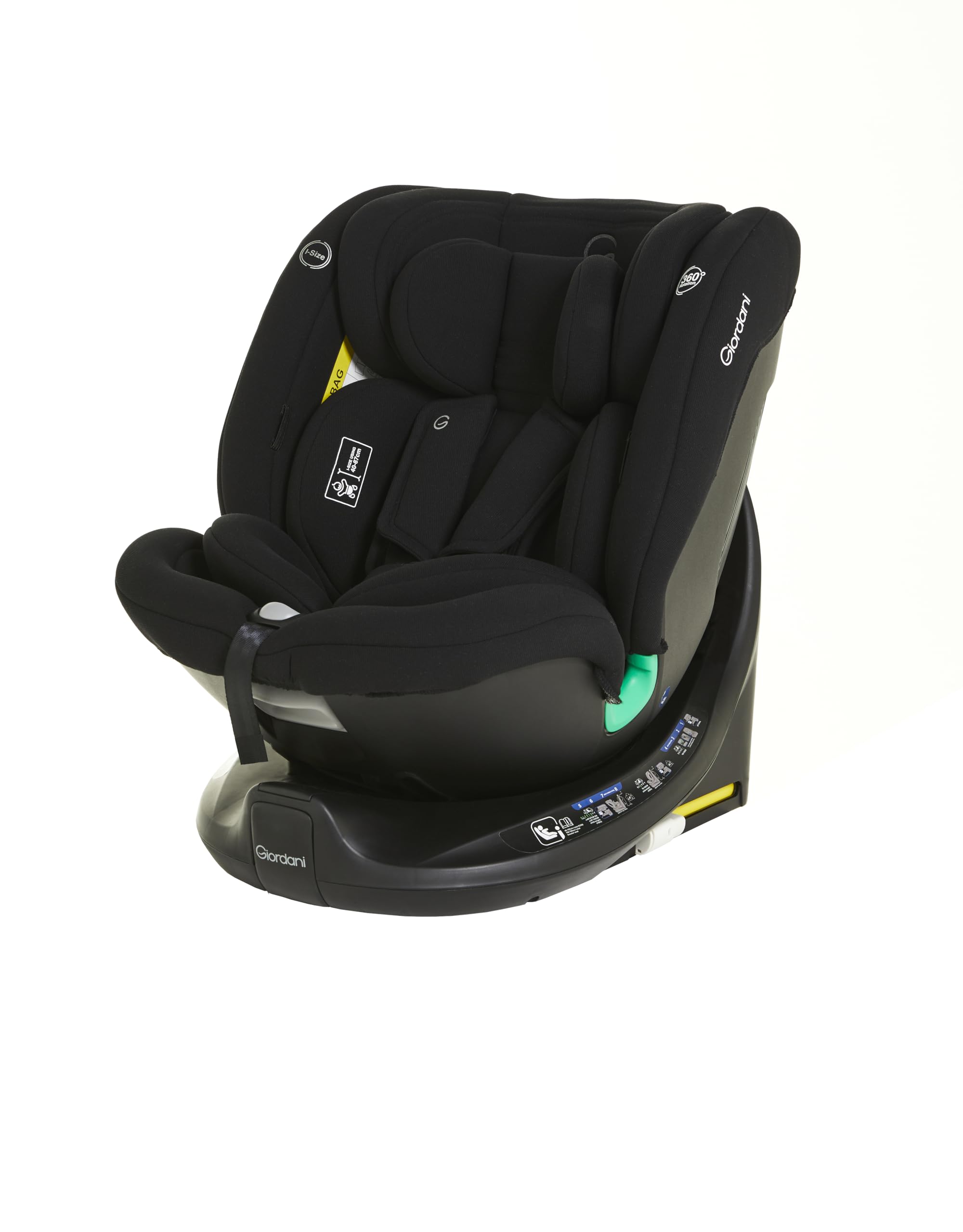 Giordani Polaris Seggiolino Auto 40-150 cm i-Size, Base Girevole 360° con Rotazione a una Mano, Isofix e Top Tether sulla Base, Evolutivo 0-12 Anni, Protezione R129/03