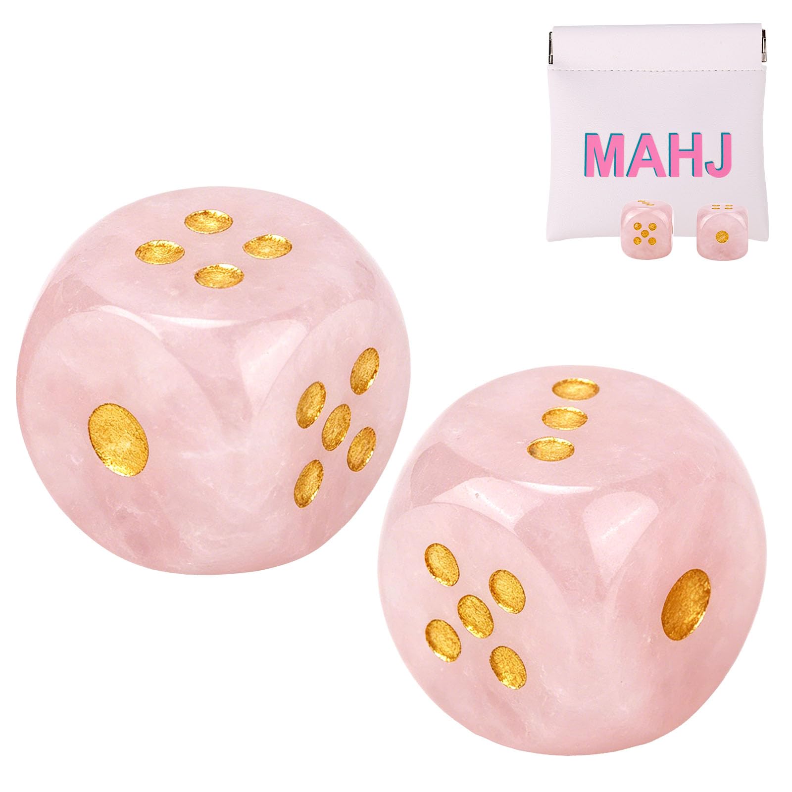 Gosknor 2pcs Pink Crystal Mahjong Dice with PU MAHJ Dice Bag for Players