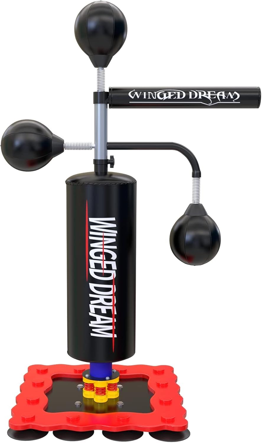 Gym Boxing Equipment, Heavy Punching Bag, Pedestal Bag, Spinnning Punching Bar with 3 Punching Balls, Professional MMA UFC Reaction Speed Training, for Adults, Youth (Pedestal is Separate)