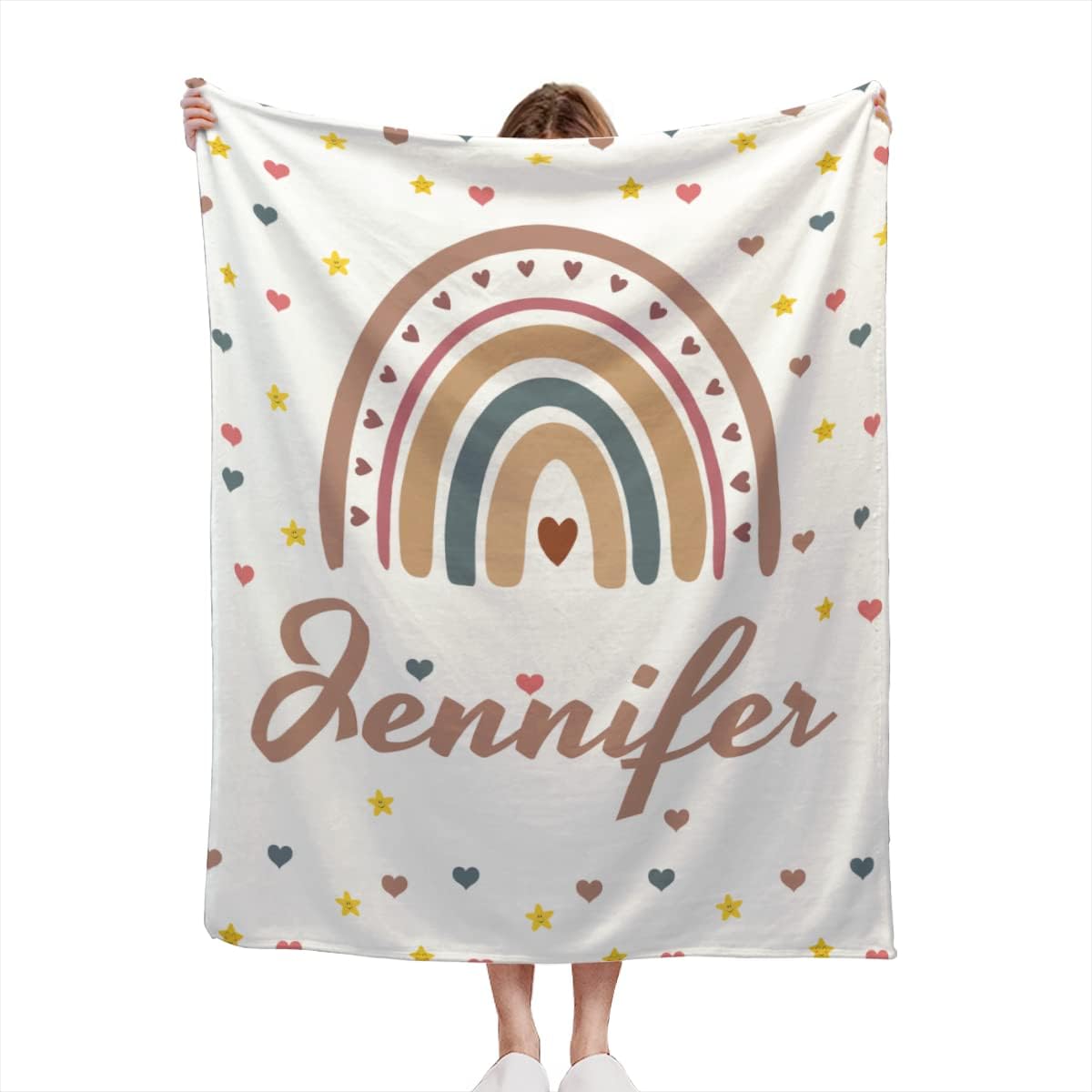 Personalized Baby Blanket for Girls with Name Custom Boho Style Baby Blanket with Rainbow Blanket 50x40 Inch