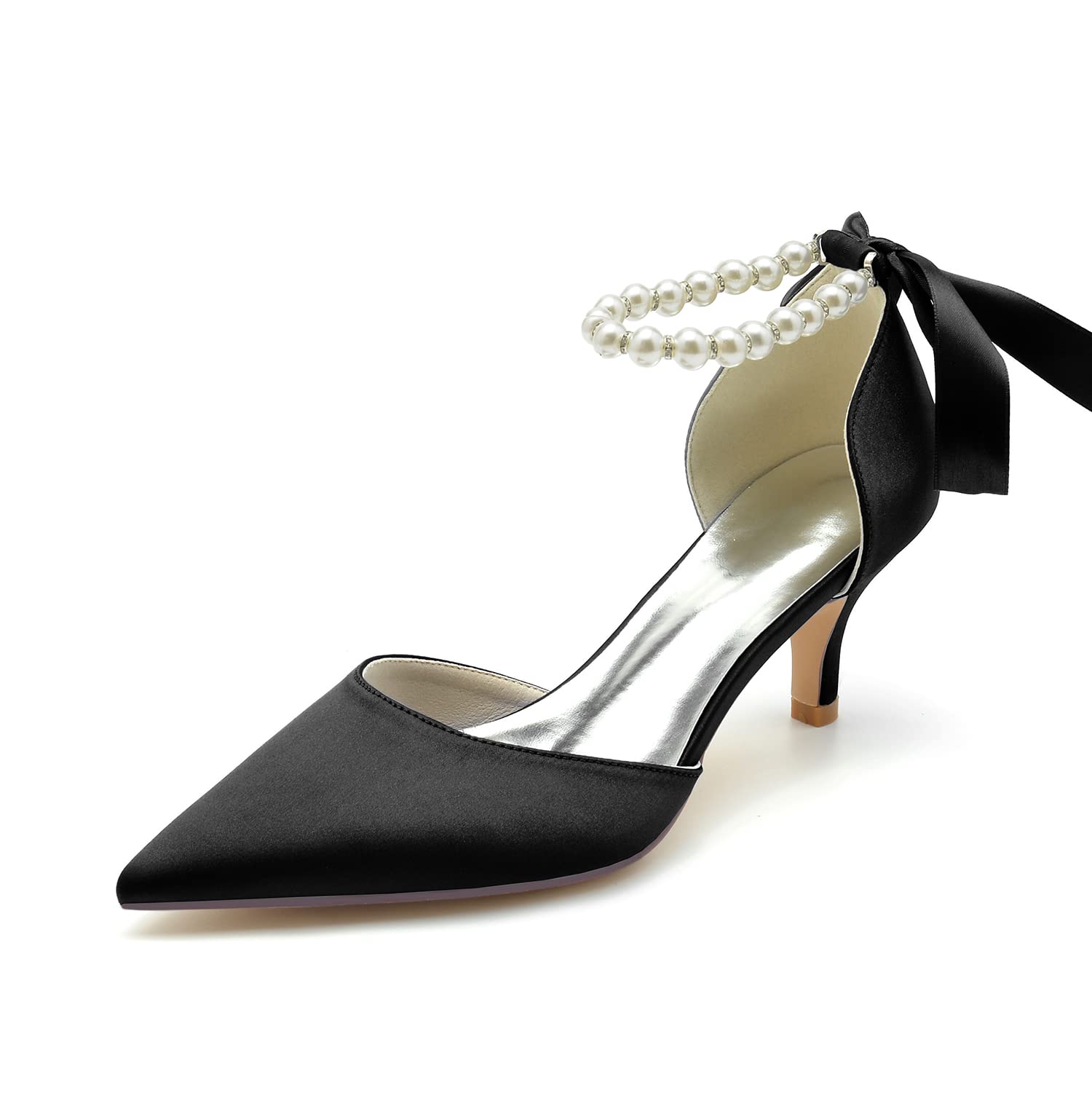 Mysoft Women's Glitter Pumps - Pointed Toe Kitten Heel Ankle Strap Sandals, Black, Size 9