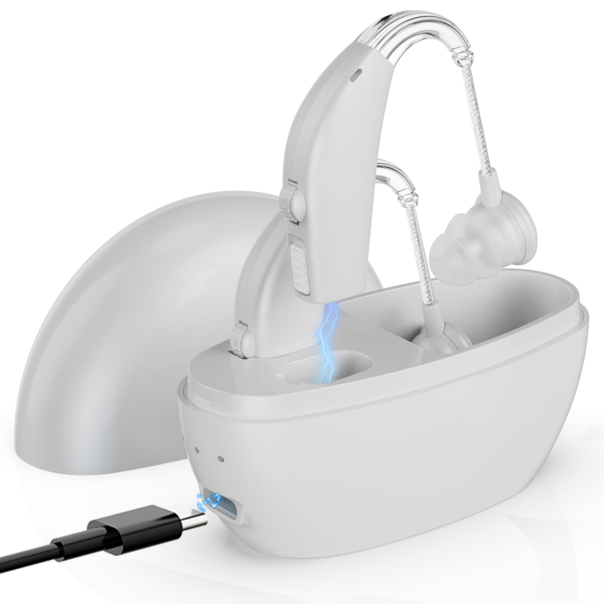 MEDcaDigital Hearing Amplifier - (Pair of 2) Personal Hearing Enhancement Sound Amplifier, Rechargeable Digital Hearing Amplifier with All-Day Battery Life, White