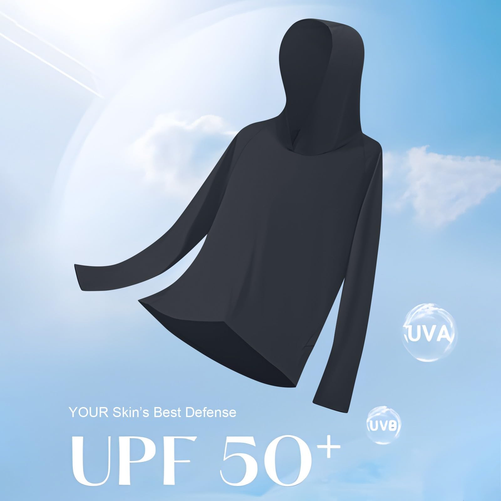 Women's UPF 50+ Sun Protection Shirts Long Sleeve UV Hoodie SPF T-Shirts Hiking Quick Dry Lightweight Rash Guard Dark Gray