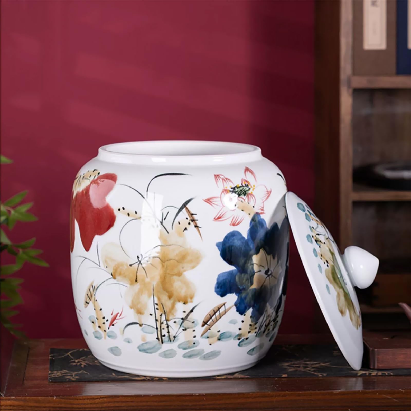 Ceramiczny pojemnik na ryż, wiadro do przechowywania żywności 25 kg z pokrywką, słoik na mąkę w stylu vintage, pojemniki na żywność retro do organizacji kuchni
