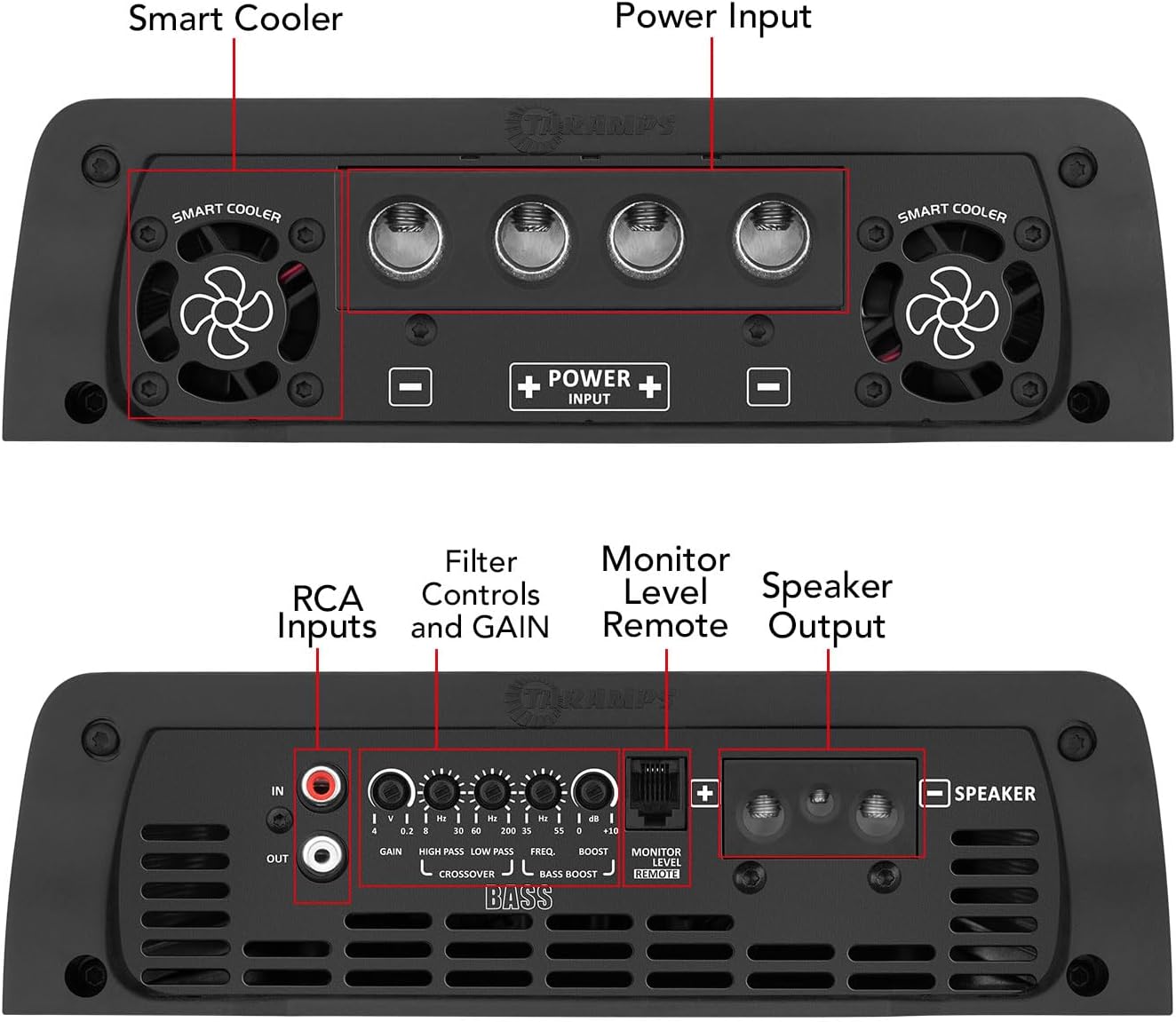 Taramp's Smart 8 Bass 0.5 to 2 Ohms 8000 Watts RMS, Multi Impedance, 1 Channel, Amplifier for Car Subwoofer, High Power Class D, Mosfet Monoblock Digital, Smart 8k, Crossover Low Pass with Bass Boost
